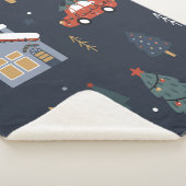 クリスマスツリーと車のシームレスなパターン シェルパブランケット (3/4)