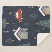 クリスマスツリーと車のシームレスなパターン シェルパブランケット (正面(横))