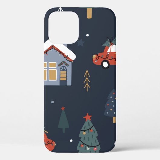 クリスマスツリーと車のシームレスなパターン Case-Mate iPhoneケース (裏面)
