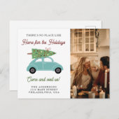 クリスマスツリーと車の写真の休日を移動 案内ポストカード (正面/裏面)