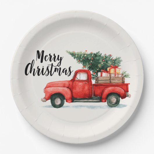クリスマスツリーと車の紙皿 ペーパープレート (正面)