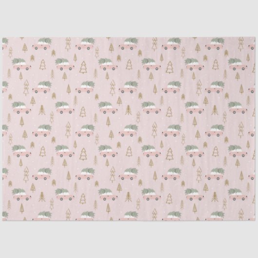 クリスマスツリーと車ベージュクリスマス 薄葉紙 (正面)