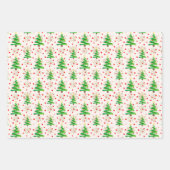 クリスマスツリーと金ゴールドの雪片、セピア、グレー ラッピングペーパーシート (正面)