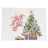 クリスマスツリーと金ゴールド星とプレゼント ラージペーパーバッグ (裏面)