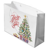 クリスマスツリーと金ゴールド星とプレゼント ラージペーパーバッグ (裏面アングル)