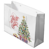 クリスマスツリーと金ゴールド星とプレゼント ラージペーパーバッグ (正面アングル)