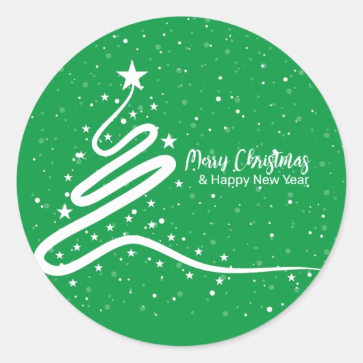 クリスマスツリーと降雪クラシックシール ラウンドシール (正面)