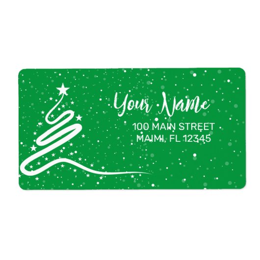 クリスマスツリーと降雪差出人住所 ラベル (正面)