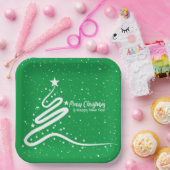 クリスマスツリーと降雪紙プレート ペーパープレート (パーティー)