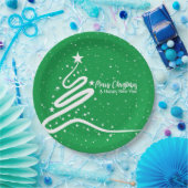 クリスマスツリーと降雪 ペーパープレート (パーティー)