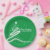 クリスマスツリーと降雪 ペーパープレート (パーティー)