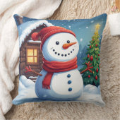 クリスマスツリーと陽気な雪だるま クッション (ブランケット)