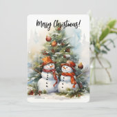 クリスマスツリーと雪だるまのクリスマス シーズンカード (スタンド正面)