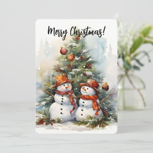 クリスマスツリーと雪だるまのクリスマス シーズンカード (スタンド正面)