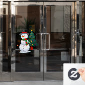 クリスマスツリーと雪だるまのショップ装飾 ウィンドウサイン (オフィスドア)