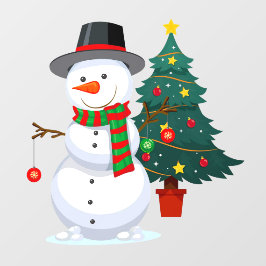 クリスマスツリーと雪だるまのショップ装飾 ウィンドウサイン