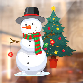 クリスマスツリーと雪だるまのショップ装飾 ウィンドウサイン