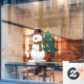 クリスマスツリーと雪だるまのショップ装飾 ウィンドウサイン (カフェ窓)