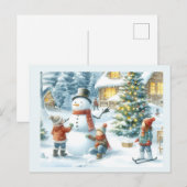 クリスマスツリーと雪だるまの休日 ポストカード (正面/裏面)