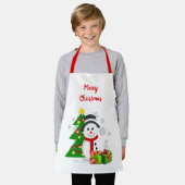 クリスマスツリーと雪だるまキッズホリデイ エプロン (着用した状態)