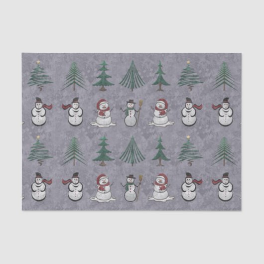 クリスマスツリーと雪だるまティッシュペーパー 薄葉紙 (正面)