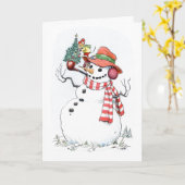 クリスマスツリーと雪だるま カード (黄色い花)