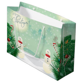 クリスマスツリーと雪だるま ラージペーパーバッグ