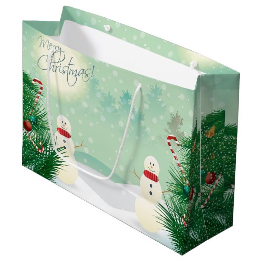 クリスマスツリーと雪だるま ラージペーパーバッグ (正面アングル)