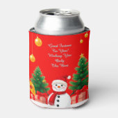 クリスマスツリーと雪だるま 缶クーラー (缶正面)