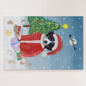 クリスマスツリーと雪のベルネーゼ山犬 ジグソーパズル (横)