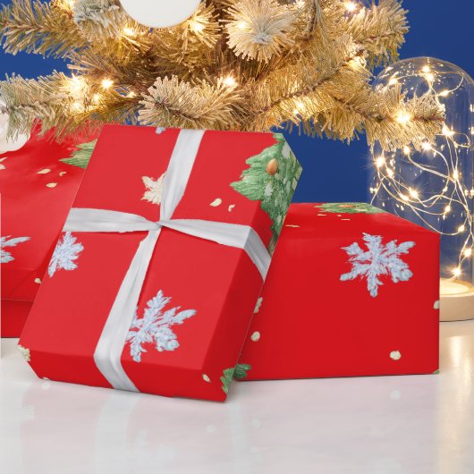 クリスマスツリーと雪の結晶の包装紙 ラッピングペーパー (クリスマス)