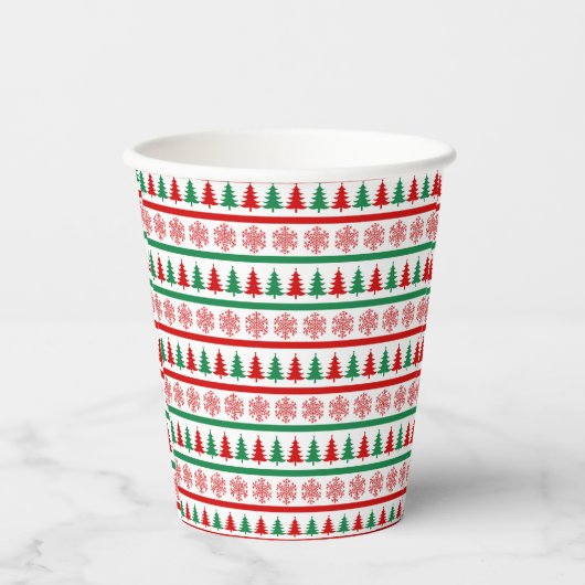 クリスマスツリーと雪の結晶プリント紙コップ 紙コップ (正面)