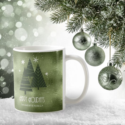 クリスマスツリーと雪の結晶 グリーン ID863 コーヒーマグカップ