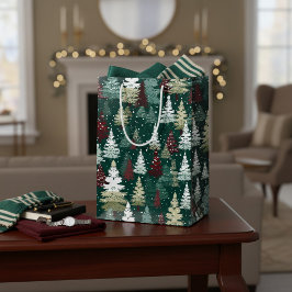 クリスマスツリーと雪の結晶 ミディアムペーパーバッグ