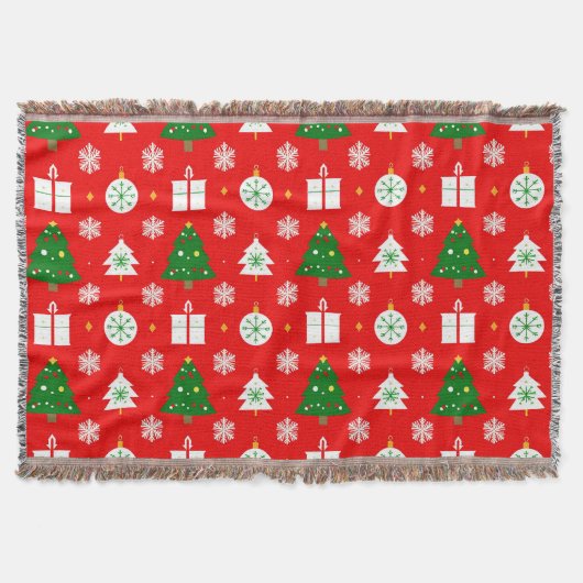 ❄️ クリスマスツリーと雪の結晶 🎄 冬の華やぎ スローブランケット (正面)