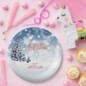 クリスマスツリーと雪景色のオーダーメイドプレート ペーパープレート (パーティー)