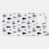 クリスマスツリーと雪片の白黒パターン Case-Mate iPhoneケース (裏面 (横))