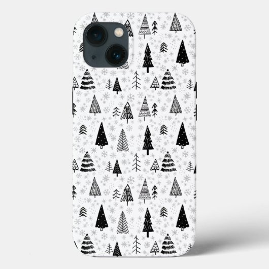 クリスマスツリーと雪片の白黒パターン Case-Mate iPhoneケース (裏面)