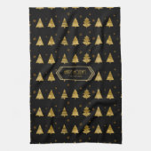 クリスマスツリーと雪片パターン金ゴールドID863 キッチンタオル (縦)