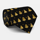 クリスマスツリーと雪片パターン金ゴールドID863 ネクタイ (ロール)