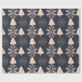 クリスマスツリーと雪片ブラッククリスマス ラッピングペーパー (フラット)