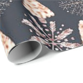 クリスマスツリーと雪片ブラッククリスマス ラッピングペーパー (ロールコーナー)