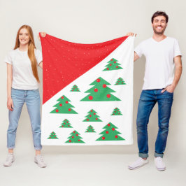 クリスマスツリーと雪片レッドグリーンクリスマス フリースブランケット