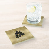 クリスマスツリーと雪片金ゴールドID863 ガラスコースター (アングル)