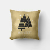 クリスマスツリーと雪片金ゴールドID863 クッション (正面)