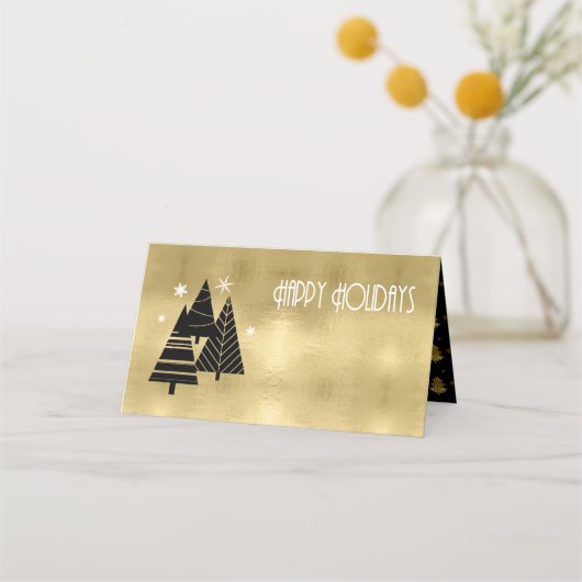 クリスマスツリーと雪片金ゴールドID863 プレイスカード (正面)