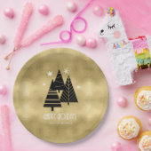 クリスマスツリーと雪片金ゴールドID863 ペーパープレート (パーティー)