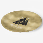 クリスマスツリーと雪片金ゴールドID863 ペーパープレート (アングル)