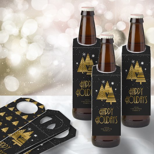 クリスマスツリーと雪片金ゴールドID863 ボトルネックタグ