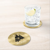 クリスマスツリーと雪片金ゴールドID863 ラウンドペーパーコースター (インサイチュ)